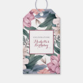 水の色エレガントフローラガーデンバースデーパーティー ギフトタグ (正面)