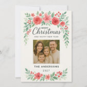 水の色エレガントフローラクリスマスフォトカード シーズンカード (正面)