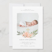 水の色エレガントフローラクロスバプテスマ写真 招待状 (正面)