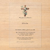 水の色エレガントフローラクロスバプテスマ アクリル招待状 (正面)