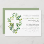 水の色エレガントフローラクロスバプテスマ 招待状 (正面/裏面)