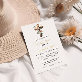 水の色エレガントフローラクロスバプテスマ 招待状