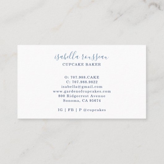 水の色エレガントフローラケーキベイカーパティシシェフ 名刺 (裏面)