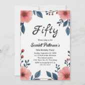 水の色エレガントフローラサマーシック誕生日 招待状 (正面)