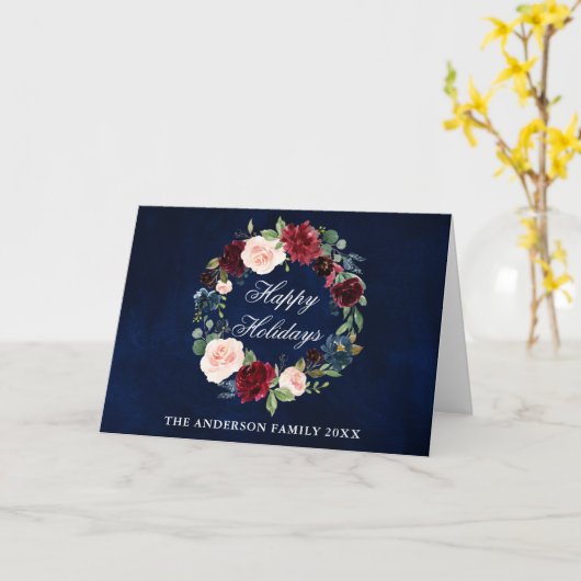 水の色エレガントフローラハッピーホリデーズフォールディング カード (黄色い花)