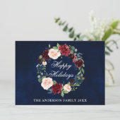 水の色エレガントフローラハッピーホリデー シーズンカード (スタンド正面)