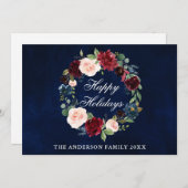 水の色エレガントフローラハッピーホリデー シーズンカード (正面/裏面)