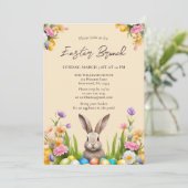 水の色エレガントフローラバニーイースター 招待状 (スタンド正面)