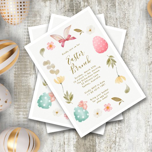 水の色エレガントフローラバニー卵イースターブランチ 招待状