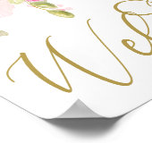 水の色エレガントフローラピンクの金ゴールドウェルカムサイン ポスター (角)