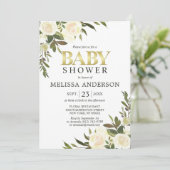 水の色エレガントフローラピンクアイボリーベビーシャワー 招待状 (スタンド正面)