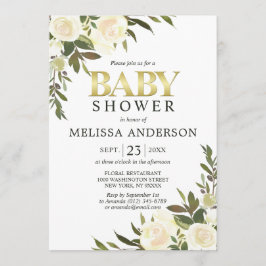水の色エレガントフローラピンクアイボリーベビーシャワー 招待状