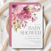 水の色エレガントフローラピンク赤ちゃんシャワー 招待状
