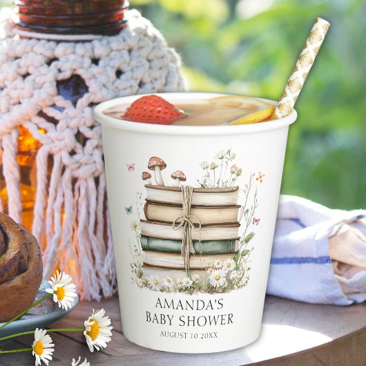 水の色エレガントフローラブックベビーシャワー 紙コップ