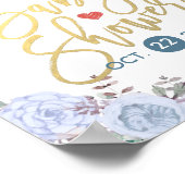 水の色エレガントフローラベビーシャワー歓迎サイン ポスター (角)