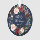 水の色エレガントフローラリースハッピーホリデー オーナメント (正面)