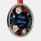 水の色エレガントフローラリースハッピーホリデー メタルオーナメント (右)