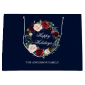 水の色エレガントフローラリースハッピーホリデー ラージペーパーバッグ (正面)