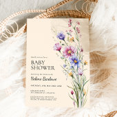 水の色エレガントフローラワイルドフラワーベビーシャワー 招待状