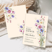 水の色エレガントフローラワイルドフラワーベビーシャワー 招待状