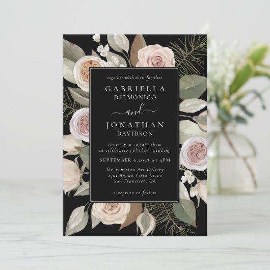 水の色エレガントフローラ冬の結婚式 招待状 (スタンド正面)