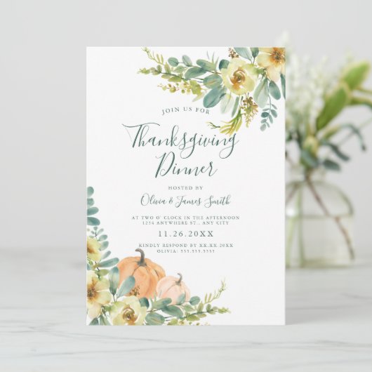 水の色エレガントフローラ感謝祭ディナー 招待状 (スタンド正面)