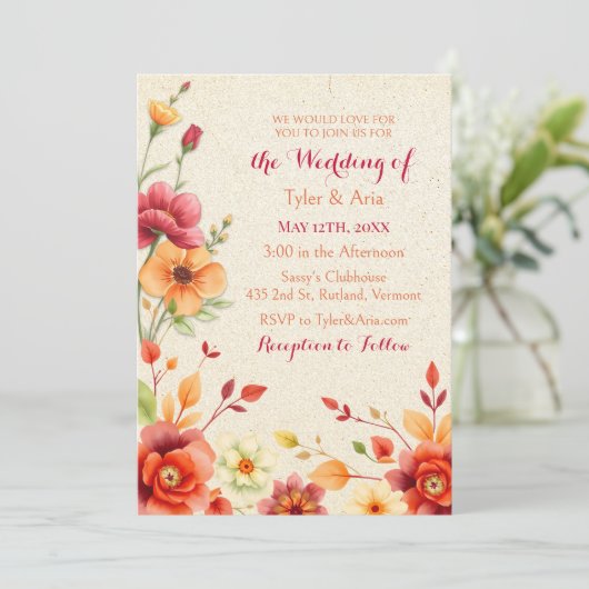 水の色エレガントフローラ秋のヴィンテージウェディング 招待状 (スタンド正面)