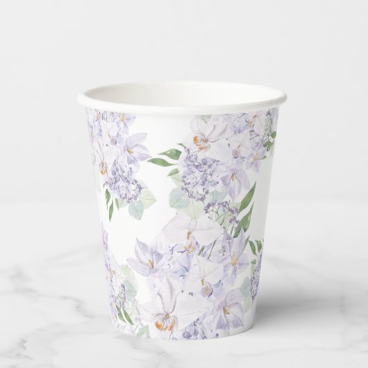 水の色エレガントフローラ紫の結婚式パーティー 紙コップ (正面)