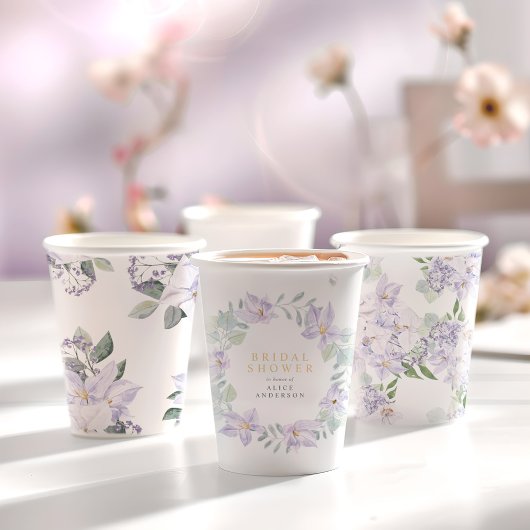 水の色エレガントフローラ紫の結婚式パーティー 紙コップ