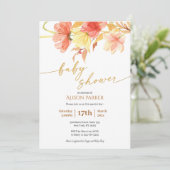 水の色エレガントフローラ金ゴールドスクリプト赤ちゃんシャワー 招待状 (スタンド正面)