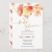 水の色エレガントフローラ金ゴールドスクリプト赤ちゃんシャワー 招待状 (正面/裏面)