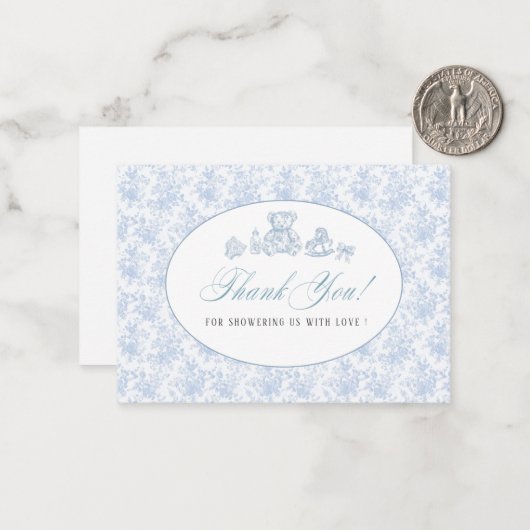 水の色エレガントブルーボウトイベビーシャワー ノートカード (正面/裏面インサイチュ)