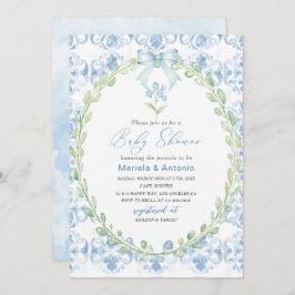 水の色エレガントブルーボウボーイボーイベビーシャワー 招待状