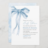 水の色エレガントブルーボウボーイボーイベビーシャワー 招待状 (正面/裏面)