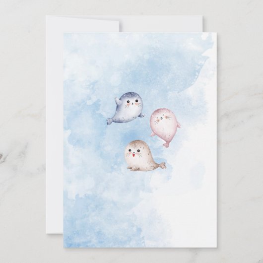 水の色エレガントベビーシールベビーシャワー 招待状 (裏面)