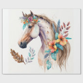 水の色エレガントボホユニコーンフローラ馬ギフト ラッピングペーパー (フラット)