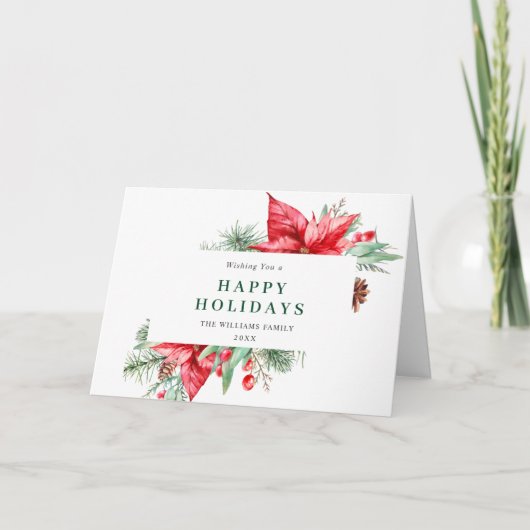 水の色エレガントポインセチアのクリスマスグリーティング シーズンカード (正面)