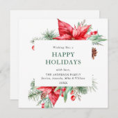 水の色エレガントポインセチアのクリスマスグリーティング シーズンカード (正面/裏面)