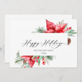 水の色エレガントポインセチアのクリスマスグリーティング シーズンカード (正面/裏面)