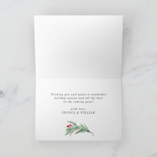水の色エレガントポインセチアのクリスマスグリーティング シーズンカード (内部)