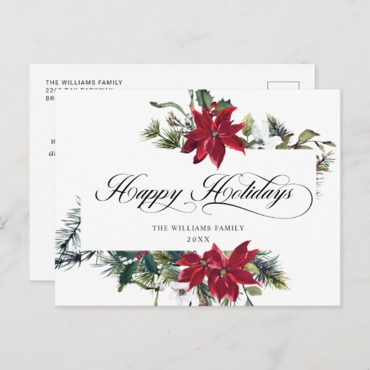 水の色エレガントポインセチアのクリスマスグリーティング シーズンポストカード (正面/裏面)