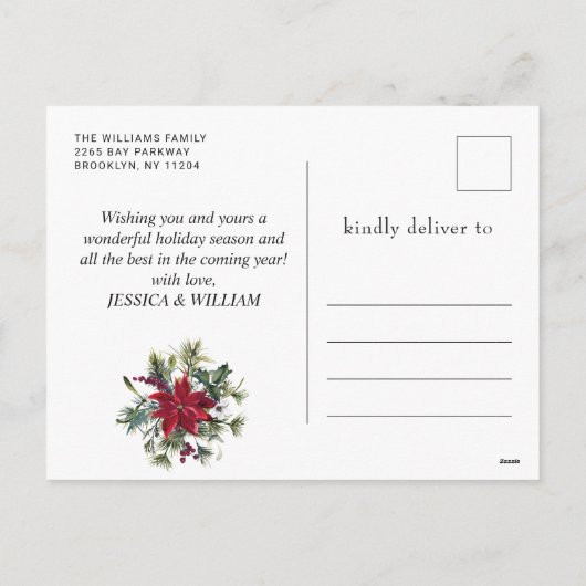水の色エレガントポインセチアのクリスマスグリーティング シーズンポストカード (裏面)