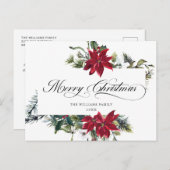 水の色エレガントポインセチアのクリスマスグリーティング シーズンポストカード (正面/裏面)