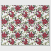 水の色エレガントポインセチアパターンホリデー ラッピングペーパー (フラット)