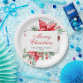 水の色エレガントポインセティアクリスマスホリデー ペーパープレート (パーティー)