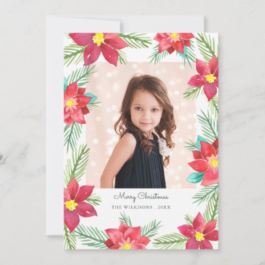 水の色エレガントポインセティアスのクリスマスフォト シーズンカード (正面)