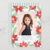 水の色エレガントポインセティアスのクリスマスフォト シーズンカード (正面/裏面)