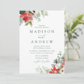 水の色エレガントポインセティアス冬の結婚式 招待状 (スタンド正面)