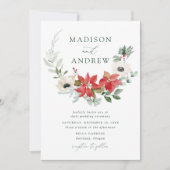 水の色エレガントポインセティアス冬の結婚式 招待状 (正面)