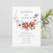 水の色エレガントポインセティアス冬の結婚式 招待状 (スタンド正面)